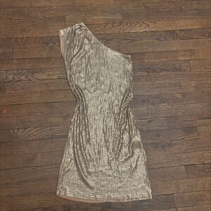Michael Kors Metallic Gold One-Shoulder Dress